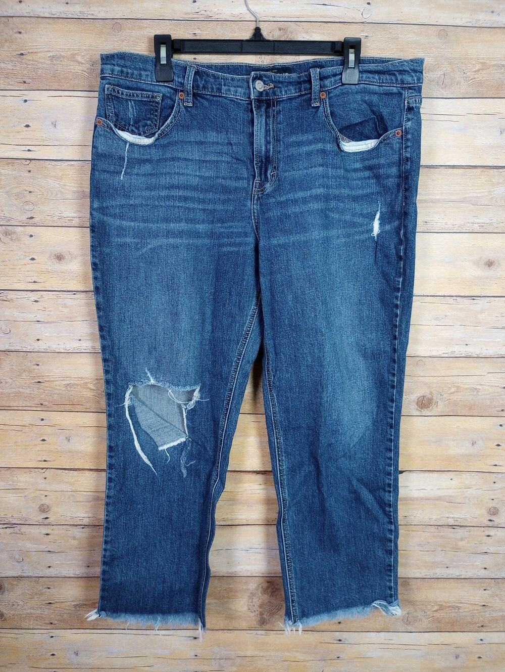 Lucky Brand Women Jeans 14 Sienna Slim Boyfriend Distress Raw Hem Cropped